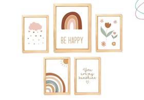Kit 5 Quadros Decorativos Arco-íris Boho Escandinavo