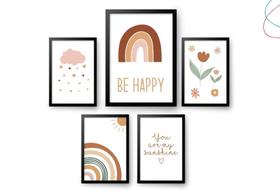 Kit 5 Quadros Decorativos Arco-íris Boho Escandinavo