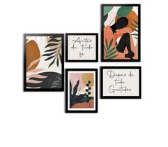 Kit 5 Quadros Decorativos Com Moldura Preta Arte Boho