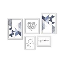 Kit 5 Quadros Decorativos Com Molduras Gratidão Abstrato