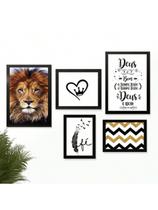 Kit 5 Quadros Decorativos Deus É Bom O Tempo Todo Leão