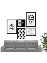 Kit 5 Quadros Decorativos Frases Home My Love Abstrato