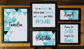 Kit 5 quadros decorativos gratidão, família, amor