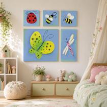 Kit 5 Quadros Decorativos Infantil Borboleta Abelha Joaninha Kit 5 Quadros Decorativos Infantil Borboleta Abelha Joaninha
