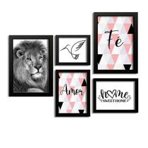 Kit 5 Quadros Decorativos Leao Fé Amor