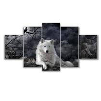 Kit 5 Quadros Decorativos Mosaicos Lobo Branco