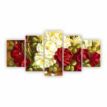 Kit 5 Quadros Decorativos Pintura Rosas Arte Canvas 200X100
