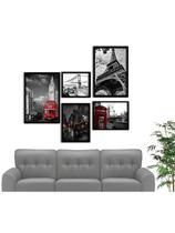 Kit 5 Quadros Decorativos Quarto Sala Lugares Retrô Torre Eiffel