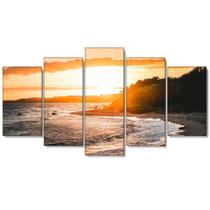 Kit 5 Quadros Decorativos Sala Quarto Praia Entardecer