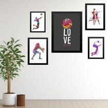 Kit 5 Quadros Decorativos Vôlei - Love