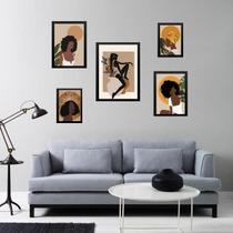 Kit 5 Quadros Mulheres Negras Boho - Com Vidro