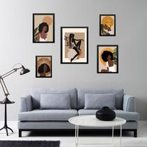 Kit 5 quadros Mulheres Negras Boho - com vidro Kit 5 quadros Mulheres Negras Boho - com vidro