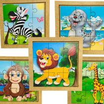 Kit 5 Quebra Cabeça 9 peças Jogo Pedagógico Animais Infantil Brinquedo Safari