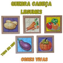 Kit 5 Quebra Cabeça Legumes em MDF Aprendizado e Diversão
