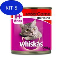 Kit 5 Ração Úmida Whiskas Lata Carne Ao Molho- 290 G