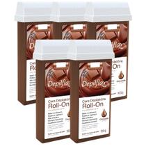 Kit 5 Refil Cera Depilatoria Corporal Profissional Depilação Roll On Depilflax Chocolate 100g