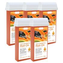 Kit 5 Refil Cera Depilatoria Corporal Profissional Depilação Roll On Depilflax Mamao 100g