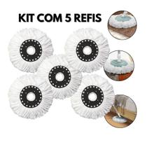 Kit 5 Refil para Mop Giratório 360 Esfregão Microfibra Universal 16cm Diâmetro Macio Absorvente Econômico e Sustentável