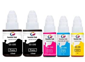 Kit 5 Refil Tintas GI190 Compativel para Canon G1100, G1110, G2100, G2110, G3100, G3102, G3110, G3111, G4100, G4110, G4111.