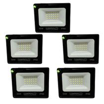 Kit 5 Refletor 50w Branco Fria Holofote 80% Economia Jardim Varanda Iluminação Alta Potencia