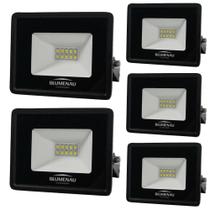 Kit 5 Refletor De Led Slim 10w Prova Dágua Preto Bivolt 6500k Frio