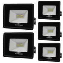 Kit 5 Refletor de Led Slim 10W Prova Dágua Preto Bivolt