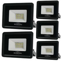 Kit 5 Refletor De Led Slim 20w Prova Dágua Preto Bivolt 6500k Frio