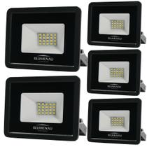 Kit 5 Refletor de Led Slim 20W Prova Dágua Preto Bivolt Kit 5 Refletor de Led Slim 20W Prova Dágua Preto Bivolt
