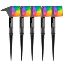 Kit 5 Refletor Ecoforce Solar 12 Led 50x Mais Forte Colorida Spot Jardim Chão Parede Luminária