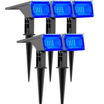 Kit 5 Refletor Ecoforce Solar 6 Led 50x Mais Forte Vermelha Colorida Azul Verde Amafrela Spot Jardim Chão Parede Luminária