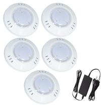 Kit 5 Refletor Hiper Led Brustec 6W Azul Abs E Fonte