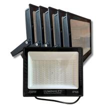 Kit 5 Refletor Holofote 200w Carcaça Preto Ip66 Alta Bivolt Jardim Varanda Branco Frio Alúminio Compacto Sala Salão Barracão