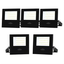 Kit 5 Refletor Holofote de Led Slim 30W Blumenau IP65 3000K Amarelo Quente Preto Bivolt