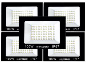Kit 5 Refletor Led 100w Holofote Bivolt Prova Água Ip67 Frio