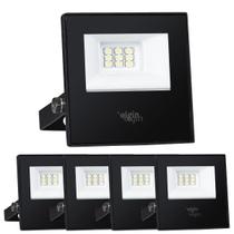 Kit 5 Refletor Led 10w Holofote Ip65 Branco Frio 6500k Bivolt- Demi