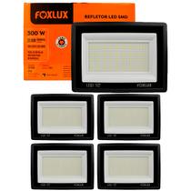 Kit 5 Refletor Led 300W 6500K Preto Bivolt Foxlux