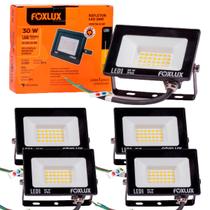Kit 5 Refletor Led 30W 3000K Preto Bivolt Foxlux Kit 5 Refletor Led 30W 3000K Preto Bivolt Foxlux