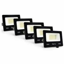 Kit 5 Refletor Led 30w Holofote Ip65 Branco Frio 6500k Bivolt- Demi