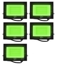 Kit 5 refletor led 50w verde bivolt