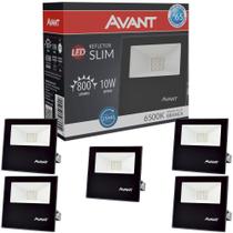 Kit 5 Refletor Led Holofote Avant 10W Luz Branco Frio 6500k 750 Lúmens Slim10 Resist Chuva IP65 Biv