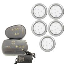 Kit 5 Refletor LED Piscina RGB 9W Inox + Central Compacta