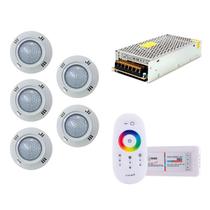 Kit 5 Refletor Led RGB 18w 1 Controle 1 Fonte Chaveada 10a