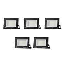 Kit 5 Refletor Projetor Led 11cm Economax Branco Frio 50w