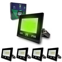 Kit 5 Refletores Holofote Led 30w Verde