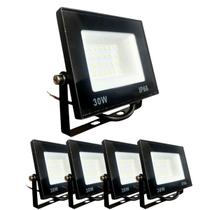 Kit 5 Refletores Led 30w Holofote Prova D'água Branco Frio 6500k