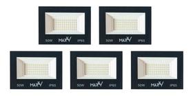 Kit 5 Refletores Led 50w Holofote Prova D'água Frio - Maxxy