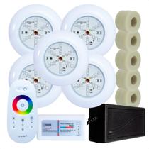 Kit 5 Refletores Led 6w RGB ABS e Adaptadores Cano 50mm e Comando para Iluminação Piscina