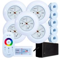 Kit 5 Refletores Led 6w RGB ABS e Comando para Iluminação Piscina Fibra Kit 5 Refletores Led 6w RGB ABS e Comando para Iluminação Piscina Fibra