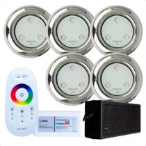 Kit 5 Refletores Led 6w RGB Inox S e Comando para Iluminação Piscina Kit 5 Refletores Led 6w RGB Inox S e Comando para Iluminação Piscina