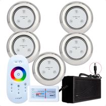 Kit 5 Refletores Led 9w RGB Inox S e Comando para Iluminação Piscina Kit 5 Refletores Led 9w RGB Inox S e Comando para Iluminação Piscina
